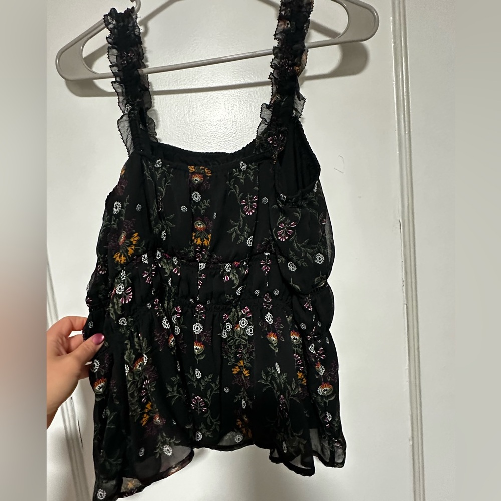 Old Navy Black Floral Tank Top